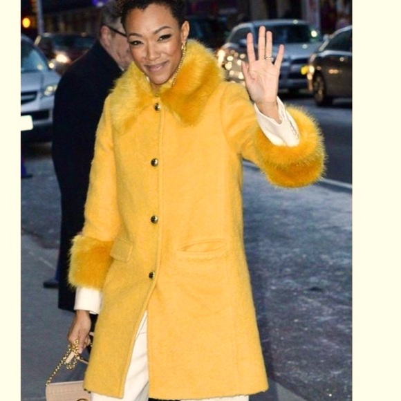 NOT FOR SALE ⭐️ New kate spade fluffy wool faux fur yellow gold coat 2 - Picture 3 of 8